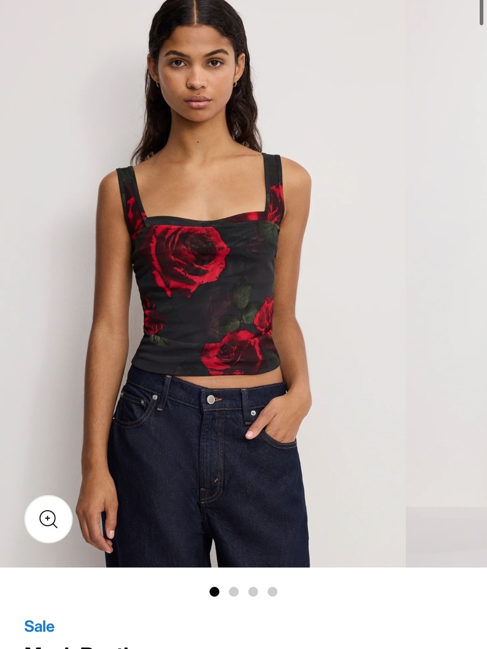 Good American Black Rose Print Square-Neck Tank